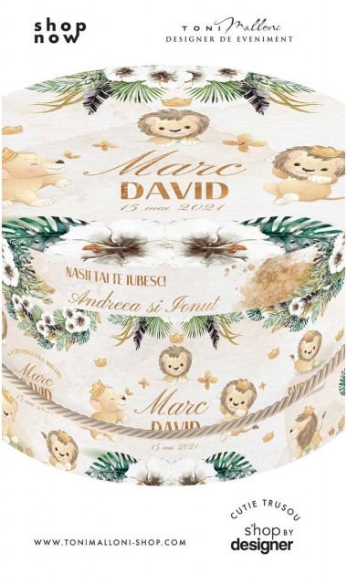 Cutie rotunda trusou botez cu un lui de leu elegant si motive jungle 3